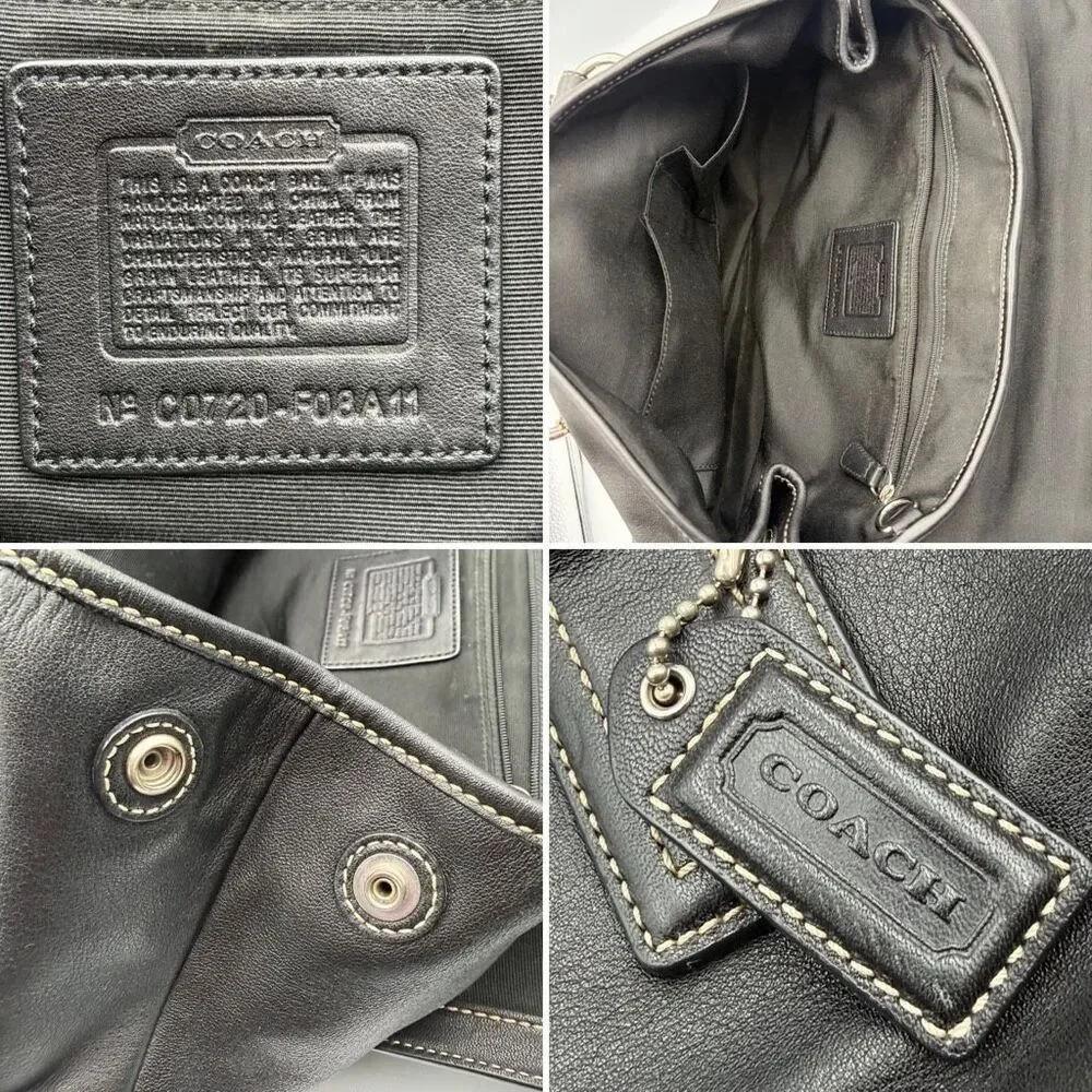 Coach Soho Black Glove Leather Flap Satchel Shoulder Bag Contrast Stitch